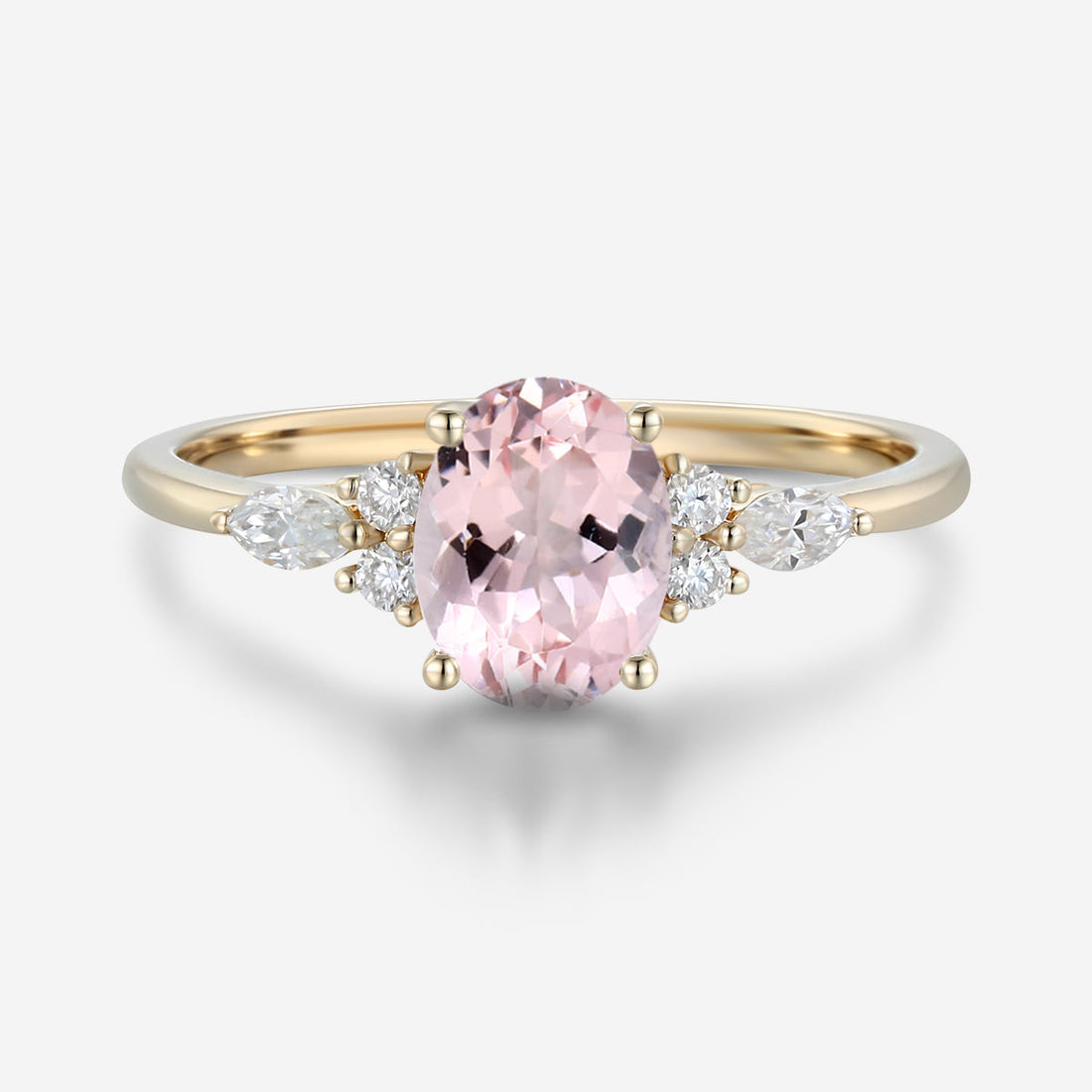 Oval cut Morganite Cluster Engagement ring