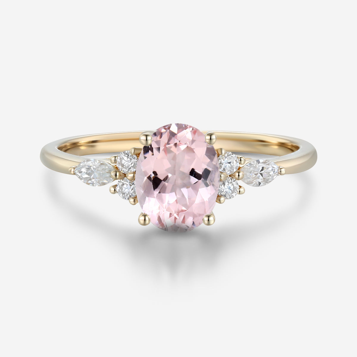 Oval cut Morganite Cluster Engagement ring