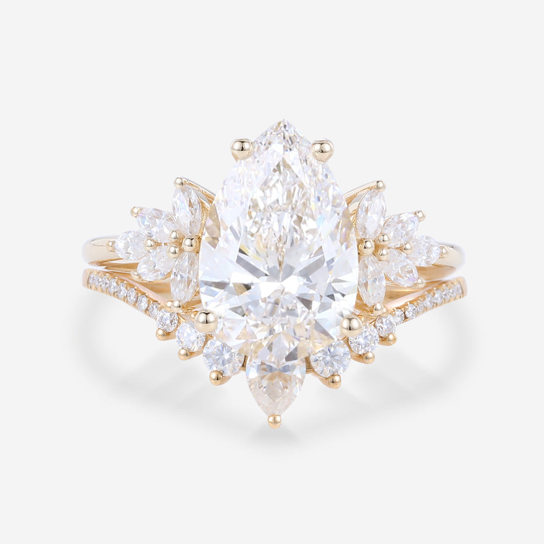 Pear cut Lab-Grown Diamond Engagement ring Rose gold Cluster Diamond Wedding Bridal Set