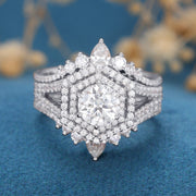 3PCS Round Moissanite Engagement Ring Bridal Set