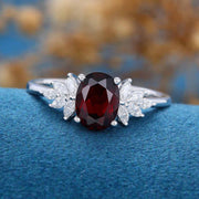 1.5Carat Oval cut garnet Cluster Engagement ring