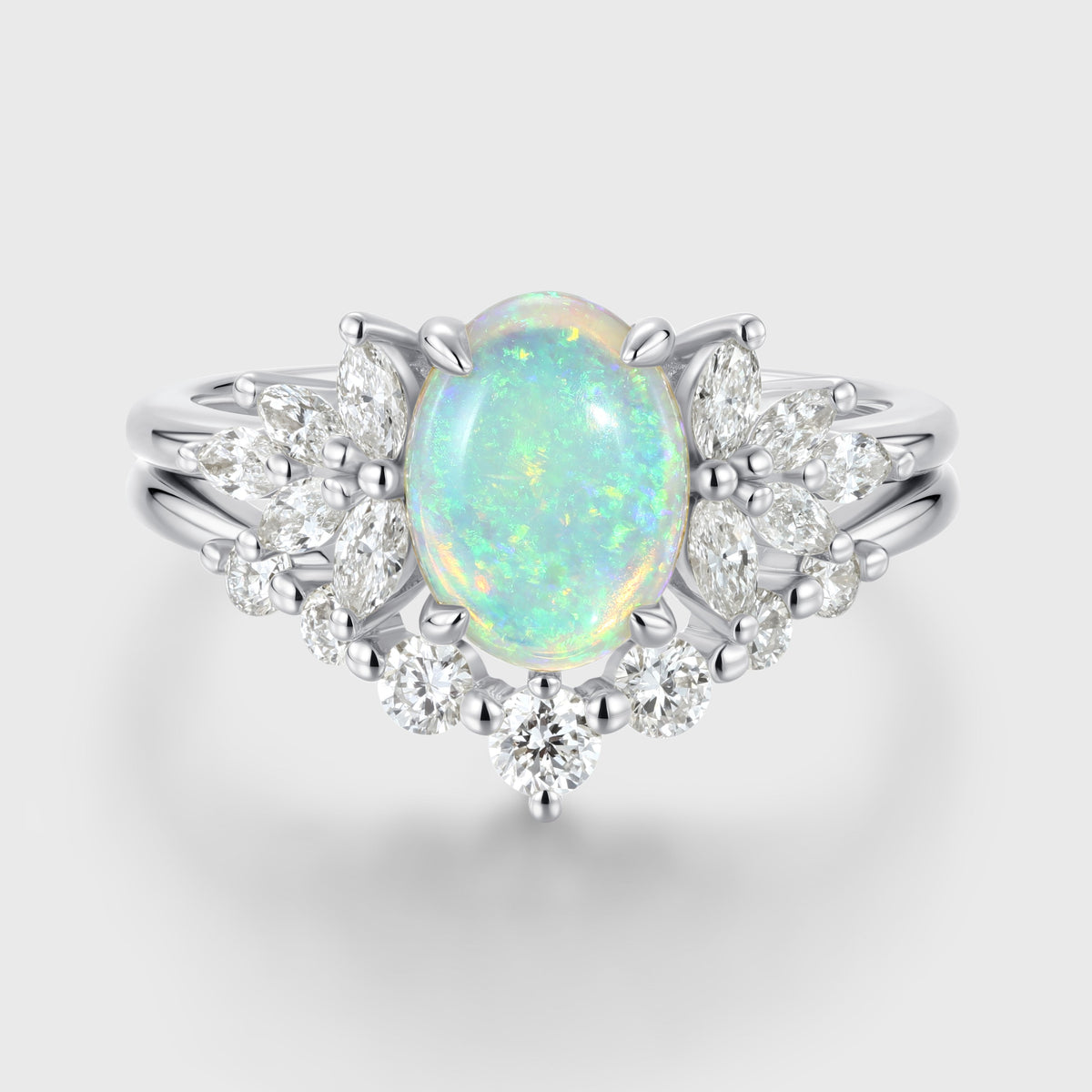 Oval cut Opal Engagement ring Bridal Set