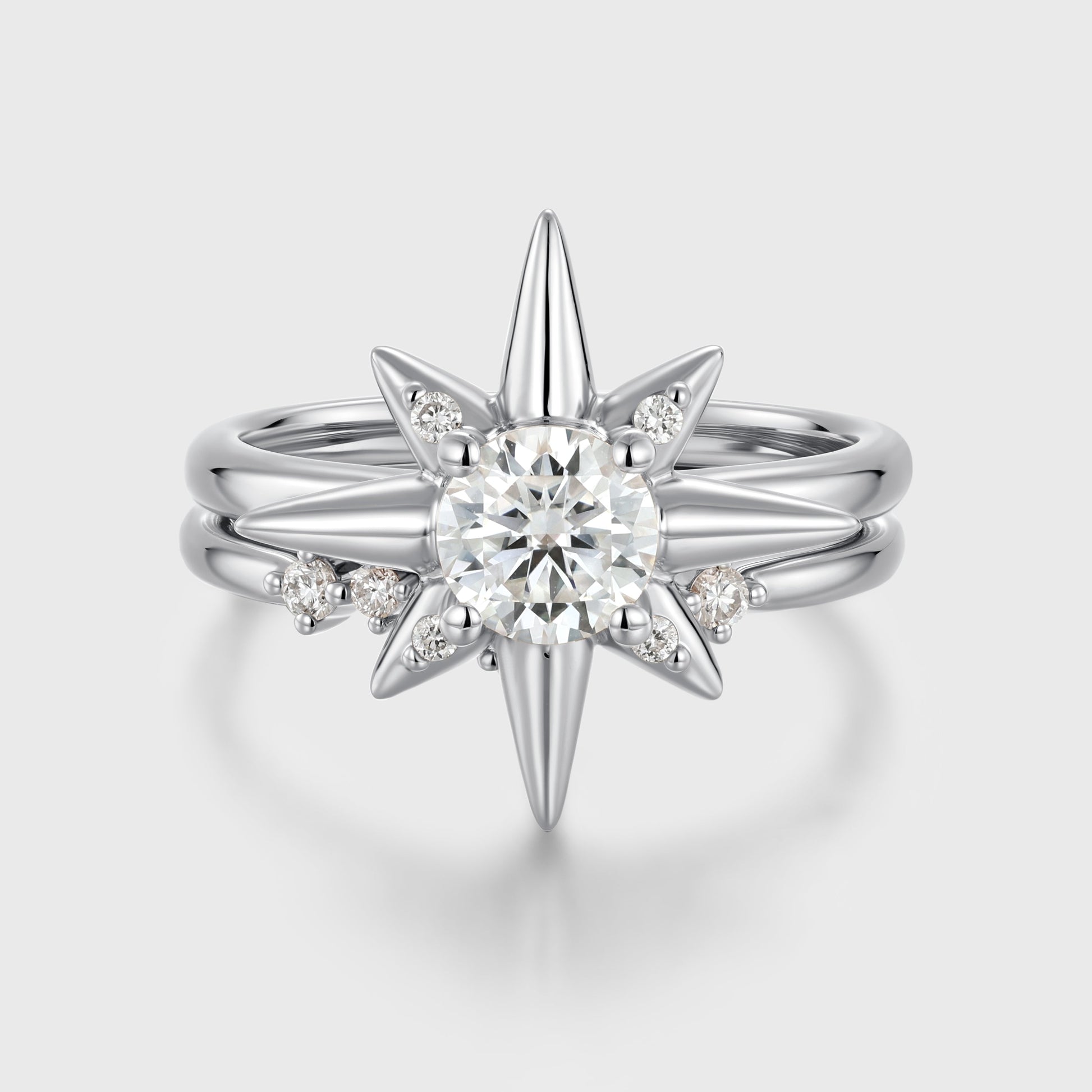 Round Cut Moissanite North star Engagement Ring set