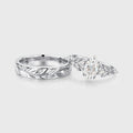 Marquise cut Moissanite Couple Rings | D Color VVS1 | Rose Gold Leaf Wedding Bridal Set