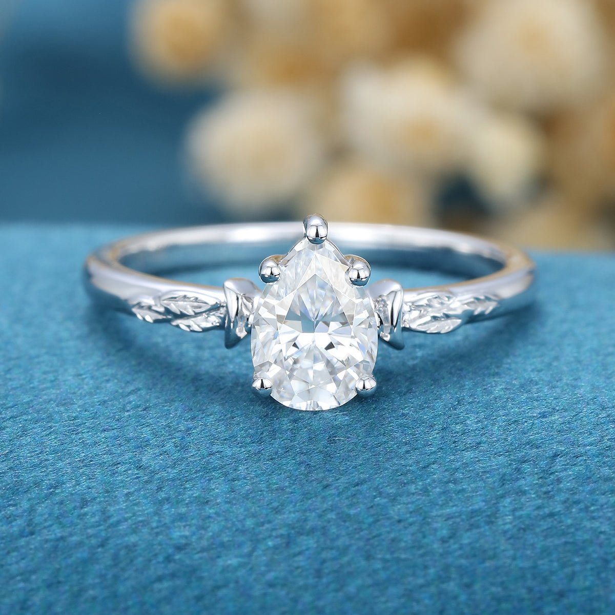 Pear cut Moissanite Solitaire Engagement Ring