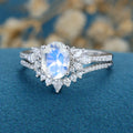 1.5 Carat Oval cut Moonstone Cluster Engagement ring Bridal Set