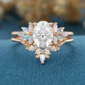 Oval Cut Moissanite+Opal Rose Gold Wedding Bridal set