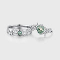 Forever Glow Moss Agate Couple Rings | Rose Gold Leaf Wedding Bridal Set