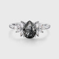 Pear cut Black Rutilated Quartz Cluster Engagement ring