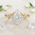 1.0CT~5.0ct  Pear cut Lab grown Diamond Twisted Shank Leaf Engagement Ring