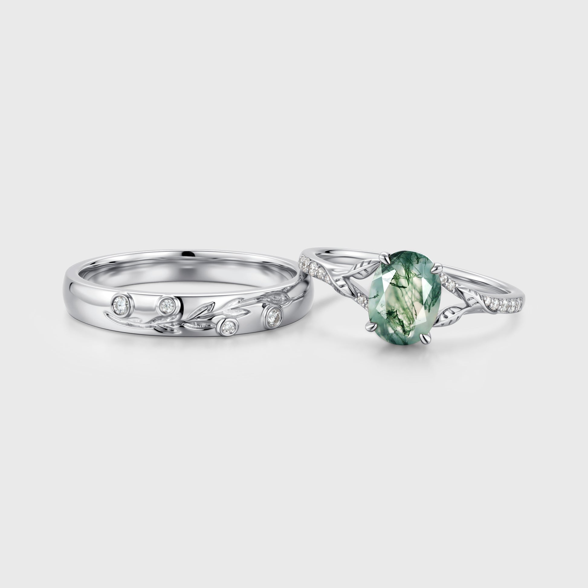 Enchanted Forest Moss Agate Couple Rings | Rose gold | Handcrafted Nature-Inspired Jewelry