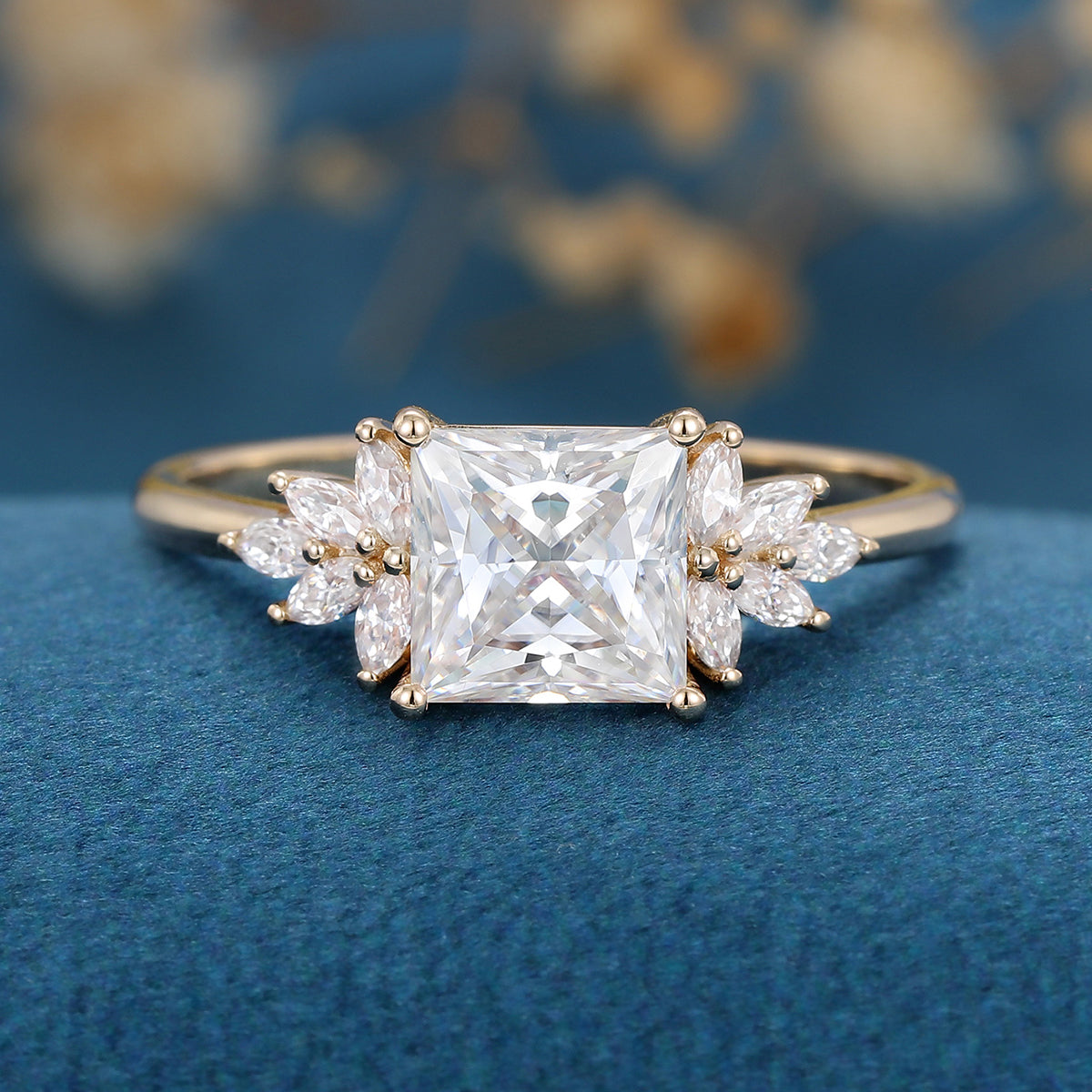 2.0 Carat Princess cut Moissanite cluster Engagement Ring