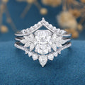 3pcs Oval cut Moissanite Cluster Engagement ring Bridal Set