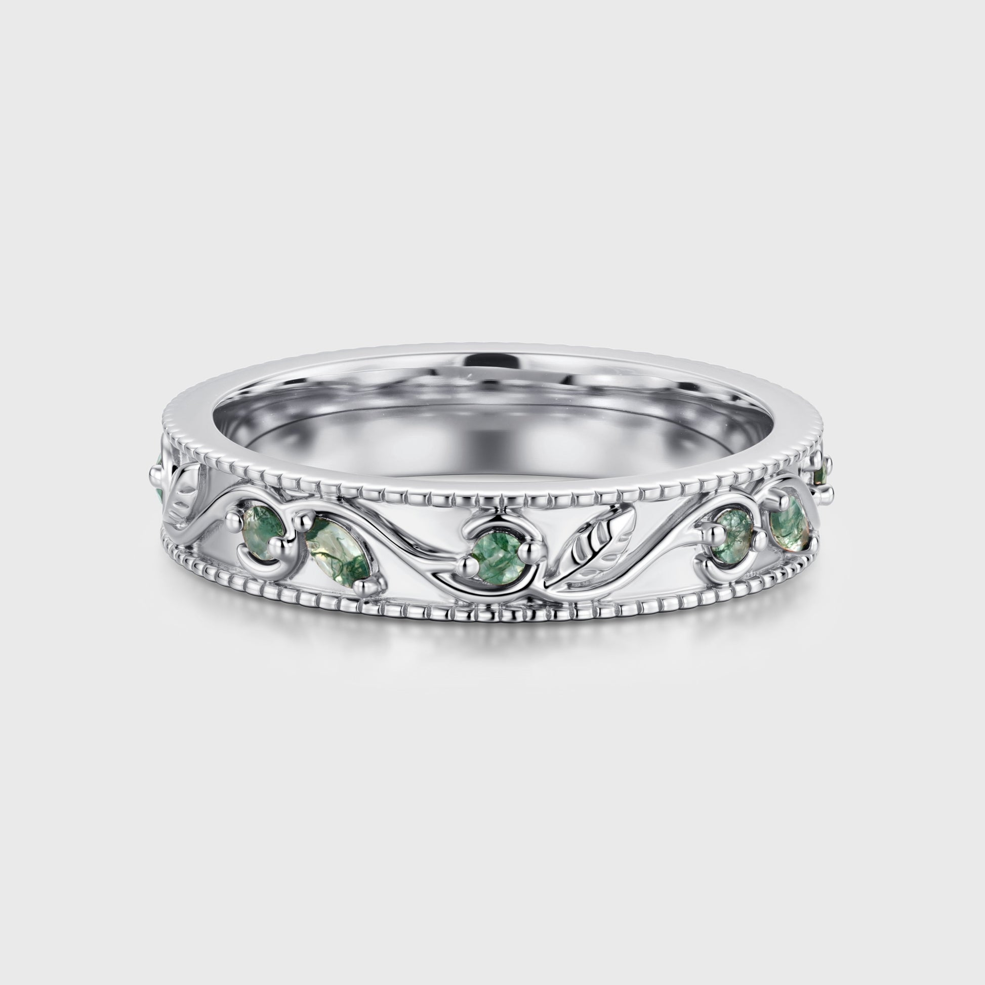 Luxury Men's Moss Agate Engagement Band - Solid gold men ring
