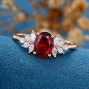 1.5Carat Oval cut garnet Cluster Engagement ring