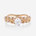 Nature Inspired Round cut Moissanite Leaf Gold Engagement Ring