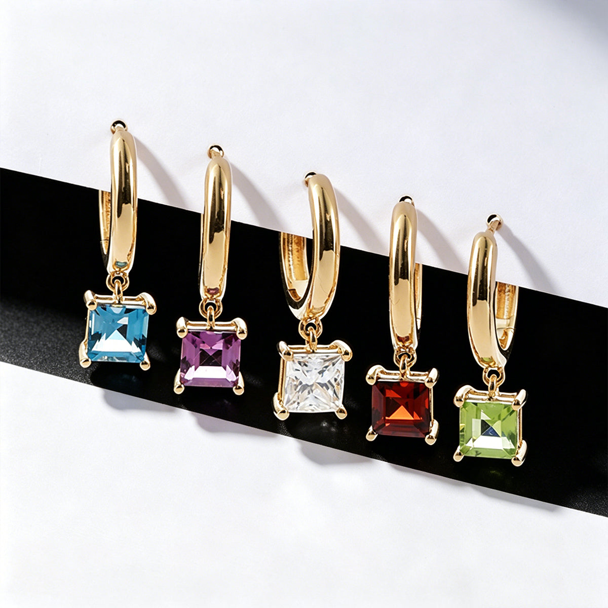 Princess cut Lab Grown Diamond Hoop Earrings Set