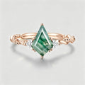 Kite Cut Natural Green Moss Agate Cluster Engagement Ring