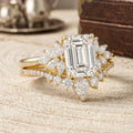 1.0CT~5.0CT Emerald cut Lab grown Diamond Cluster Engagement Ring Set
