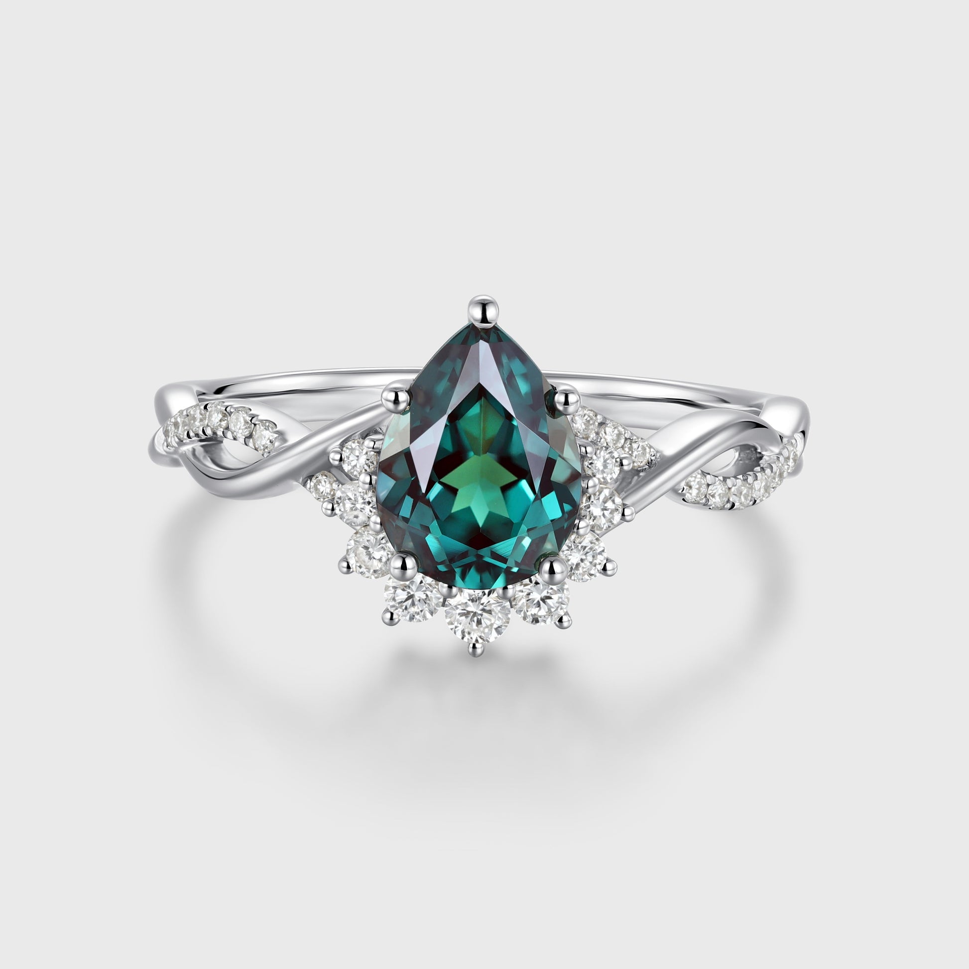 Pear cut Lab Alexandrite Solid Gold Engagement Ring