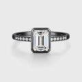 Bezel setting Emerald cut Lab grown Diamond Half Eternity Sold Gold Engagement Ring