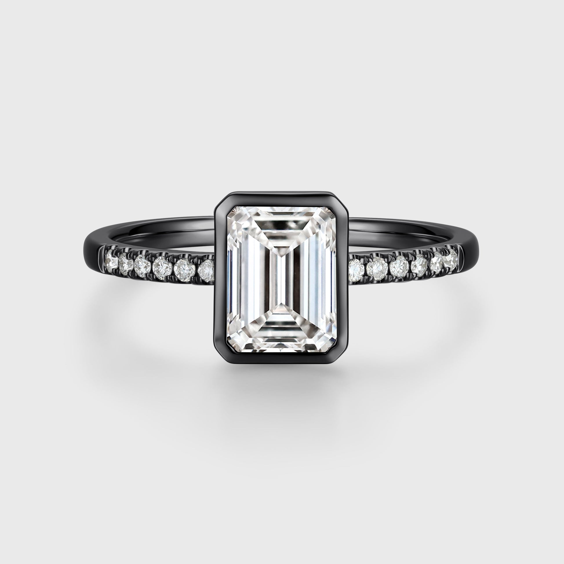 Bezel setting Emerald cut Lab grown Diamond Half Eternity Sold Gold Engagement Ring