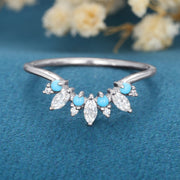 Marquise Moissanite/diamond | Turquoise Curved Wedding Band Ring