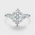 Round cut Moissanite Halo Baguette Engagement Ring