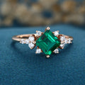 Princess cut Lab grown Emerald Solid Gold Engagement Ring
