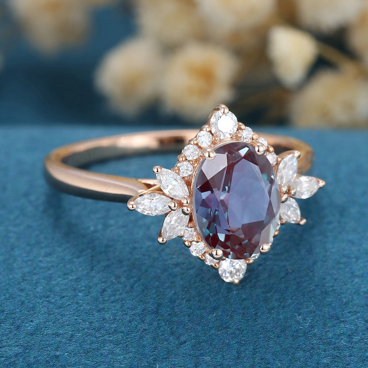 Oval cut Alexandrite | Diamond Engagement ring 