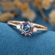 Hexagon cut Alexandrite | Diamond Engagement ring 