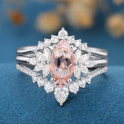 1.0Carat Marquise cut Morganite Cluster Engagement ring Bridal Set