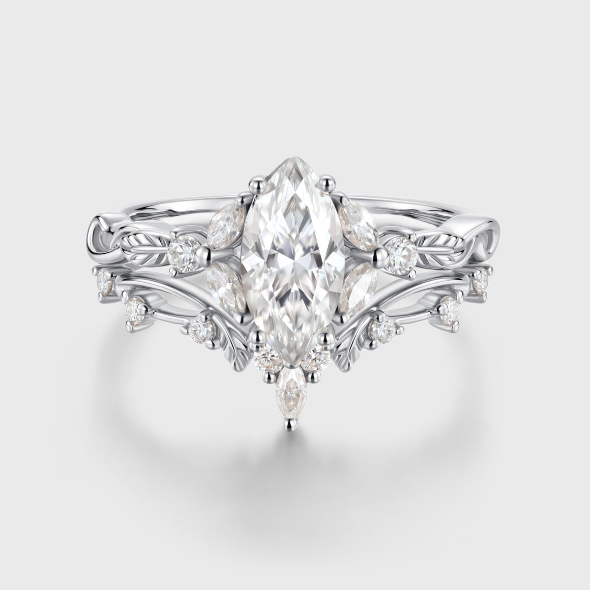 Marquise cut Moissanite Leaf Vine Wedding Bridal Set