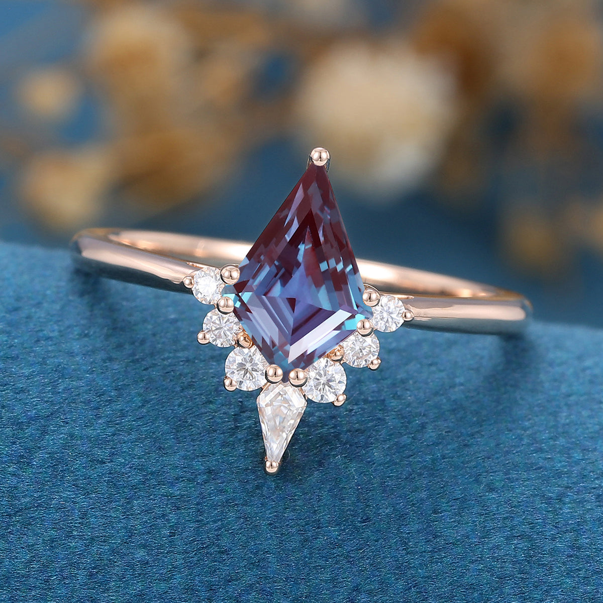 Kite Cut Alexandrite Engagement Ring 