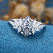 Marquise cut Gray Moissanite Cluster Engagement ring