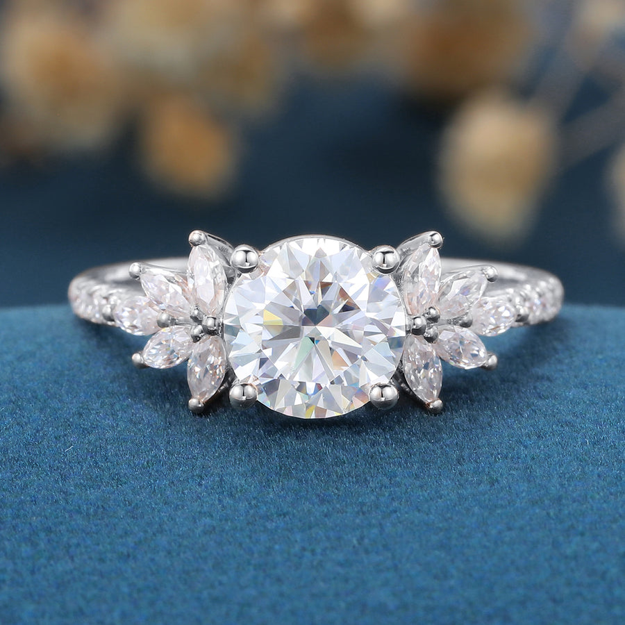 7mm Round cut Moissanite Cluster | Half Eternity Engagement ring