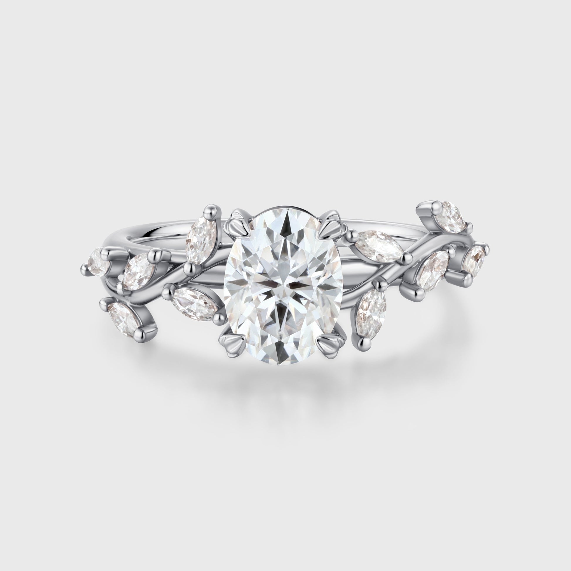 Nature Inspired Marquise cut Moissanite Solid Gold Engagement Ring