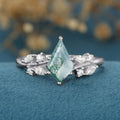 Kite Cut Natural Green Moss Agate Cluster Engagement Ring