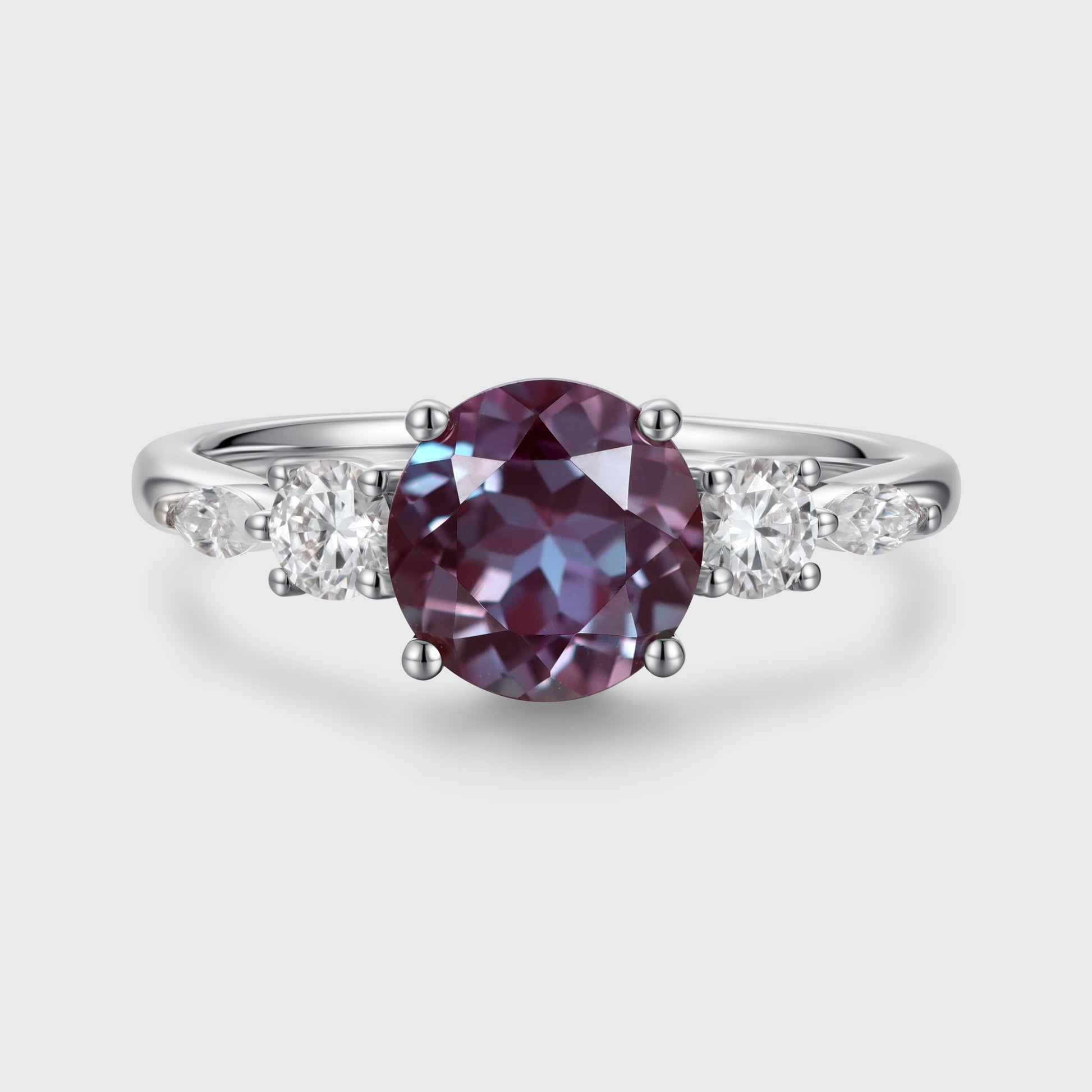 Round Cut Lab Alexandrite Engagement Ring