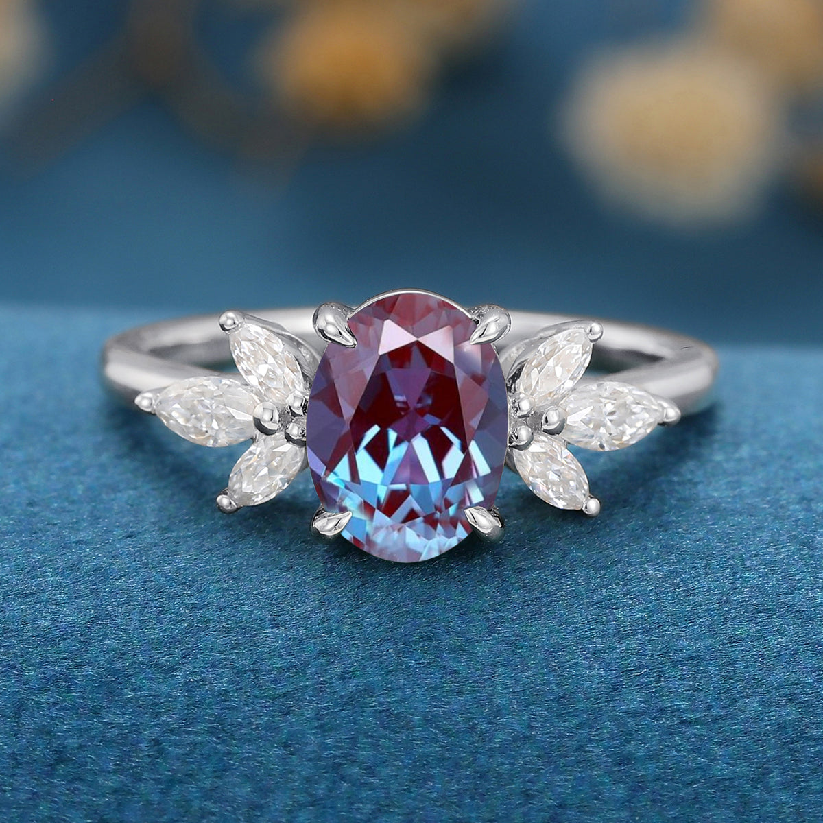 Oval cut Lab Alexandrite | Diamond Engagement ring