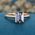 Emerald cut Lab Alexandrite Solid Gold Engagement Ring