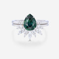 Pear Blue Green Sapphire Halo Engagement Ring Bridal Set