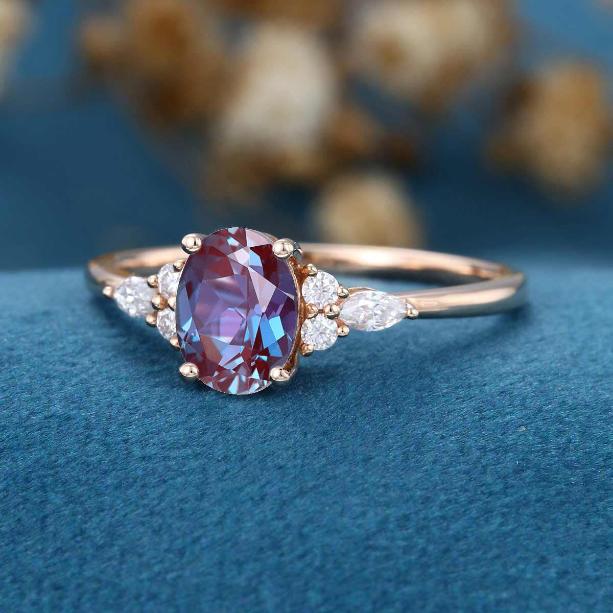 Oval cut Alexandrite | Diamond Engagement ring 