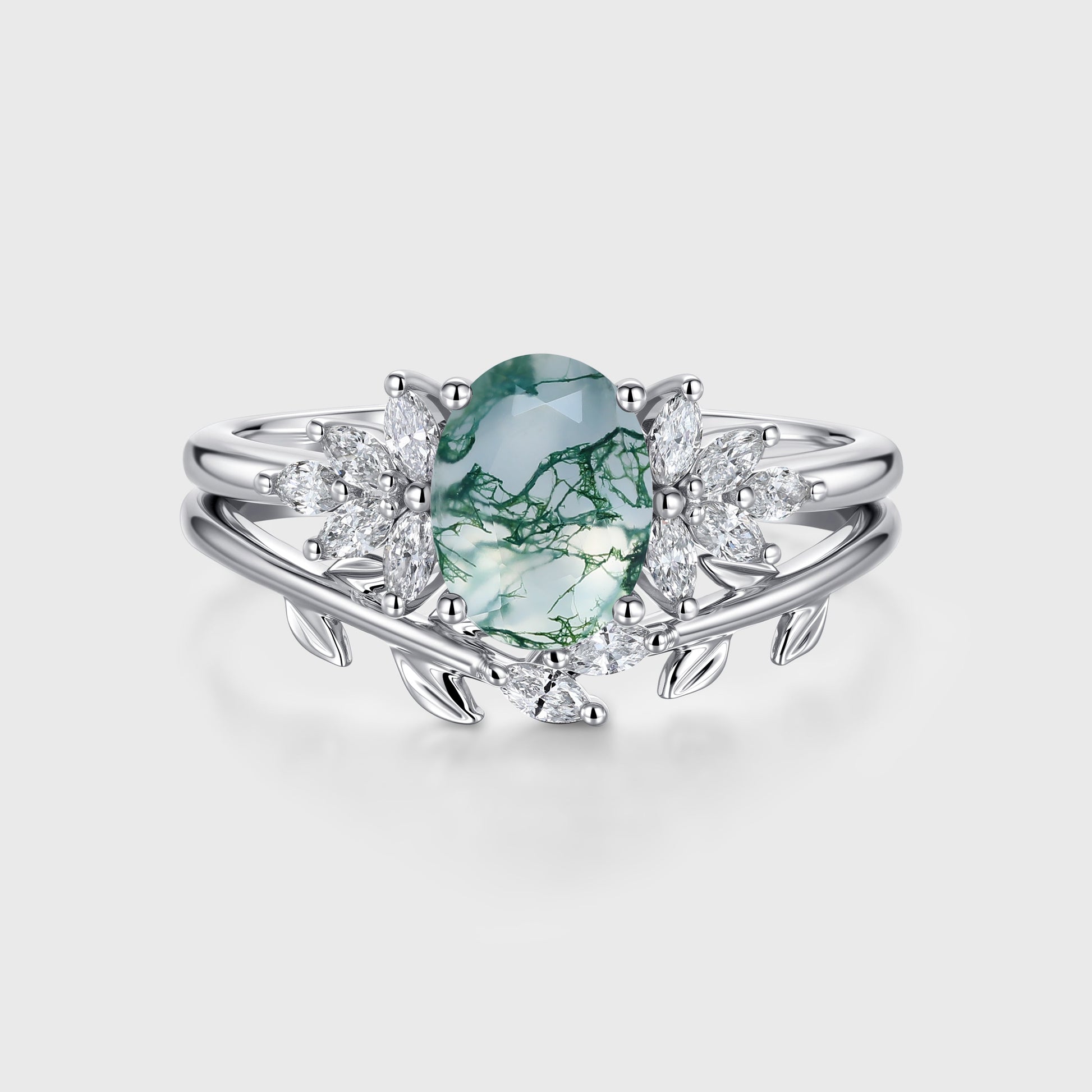 Natural Green Moss Agate Oval Cluster WeddingBridal Sets