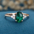 Oval cut Lab grown Emerald Solid Gold Engagement Ring