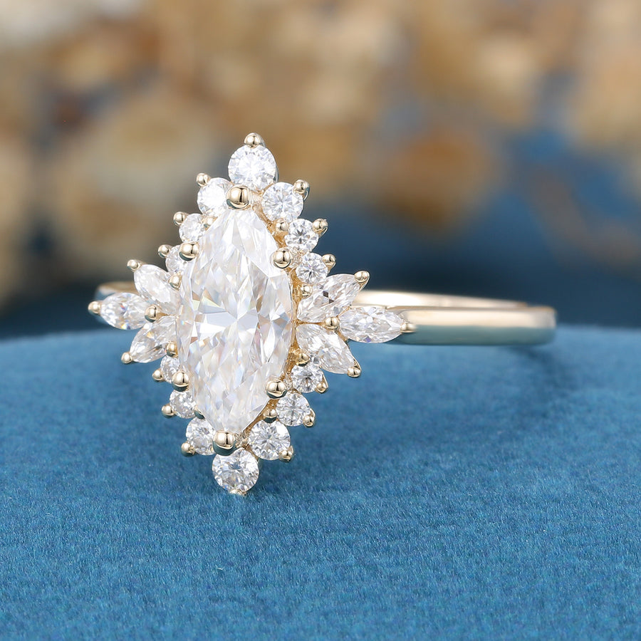 Marquise cut Moissanite Matching Gold Engagement Ring