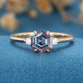 Hexagon cut Alexandrite | Diamond Engagement ring