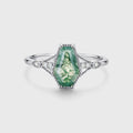Coffin cut Moss Agate Solid Gold Engagement Ring