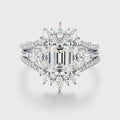 1.7Carat Vintage Emerald cut Moissanite Cluster Engagement Ring Set