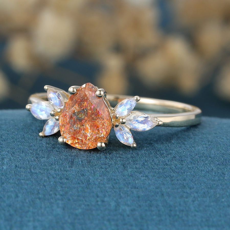 1.2 Carat Pear Sunstone Cluster Engagement Ring